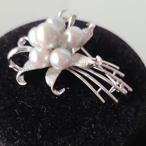 Vintage Culture Akoya Pearl Cluster Sterling Silver Floral Brooch